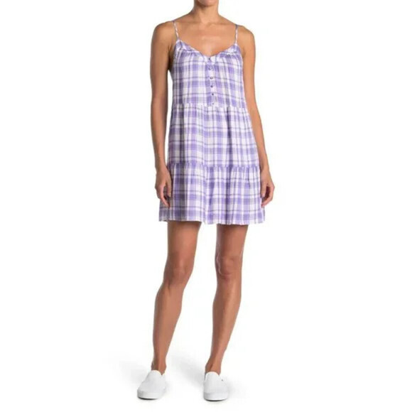 ABOUND Dresses & Skirts - Abound Women's Dress White Purple Shift Plaid V-Neck Button Detail Size XS